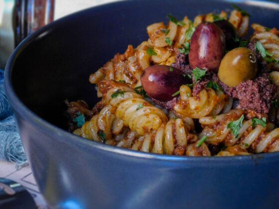 Fusilli con paté di olive taggiasche